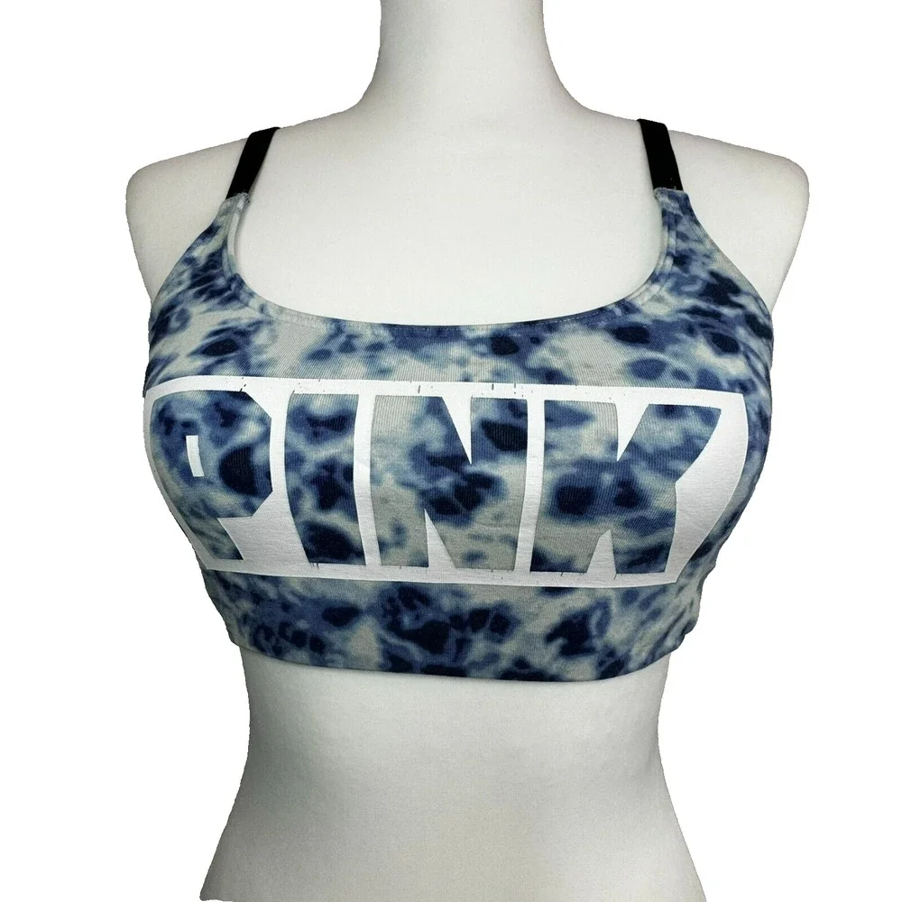 VICTORIA'S SECRET PINK | Small Blue Tie Dye Sports Bra Athletic Top Strappy Back